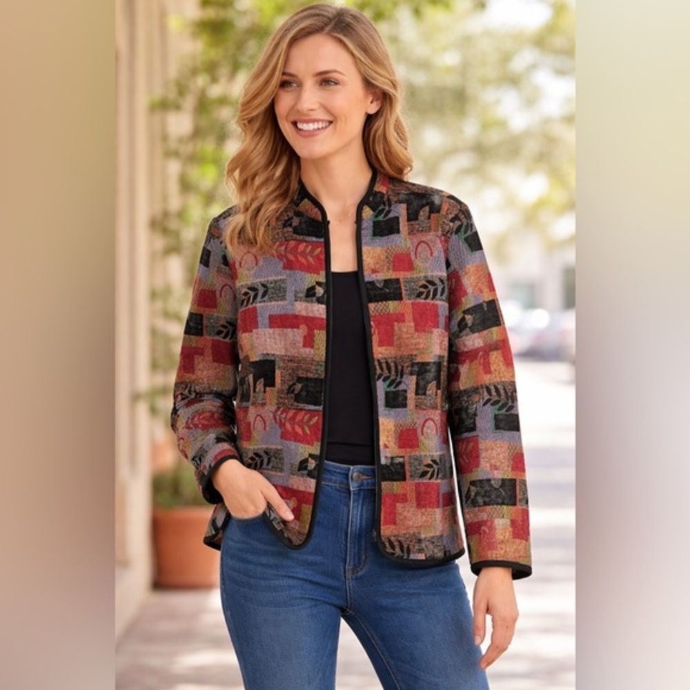 Patchwork Print Women's Jacket - Multicolor